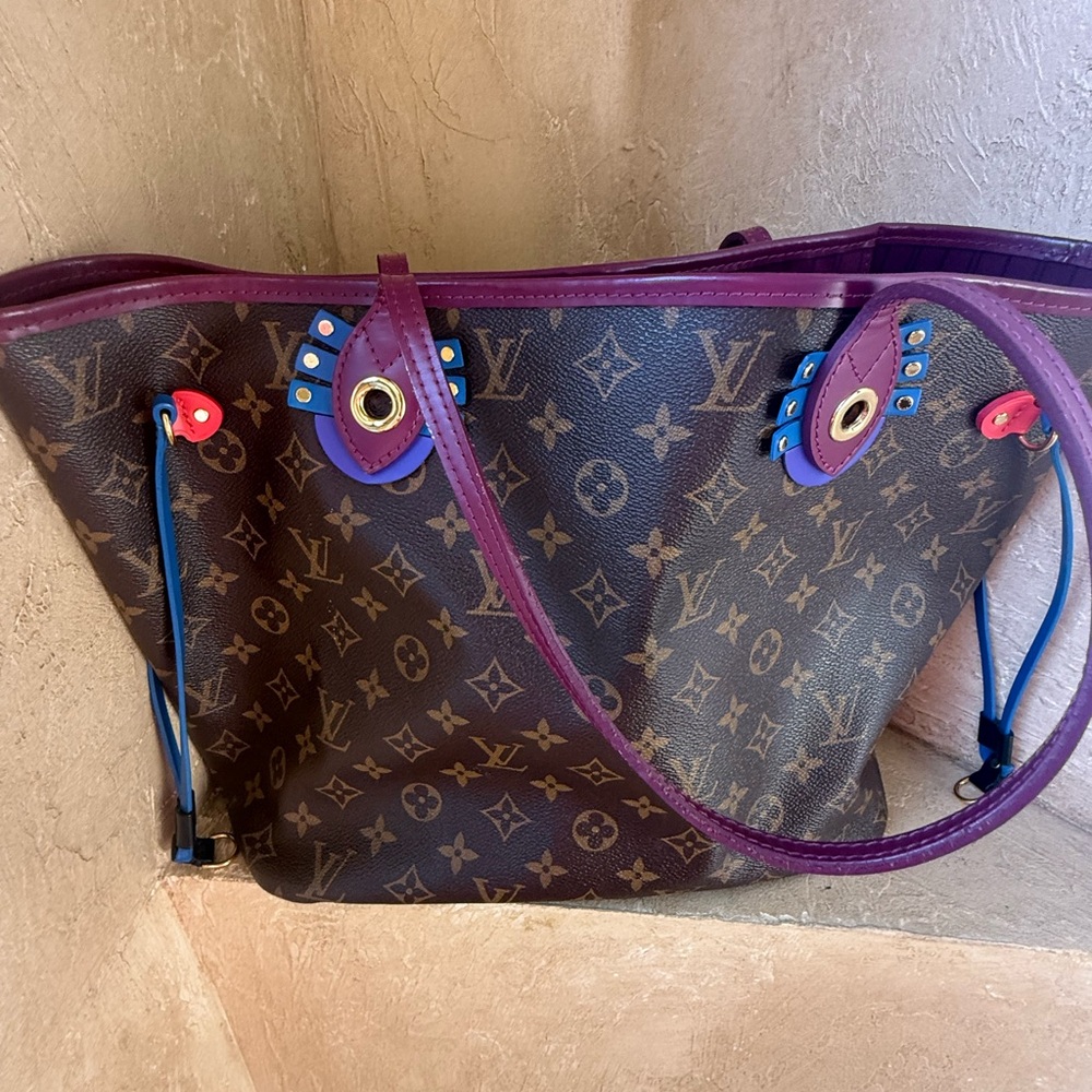 Louis Vuitton Brown and Purple Tote Bag NEVERFULL MM TOTEM